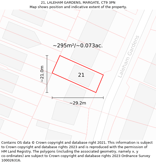 21, LALEHAM GARDENS, MARGATE, CT9 3PN: Plot and title map