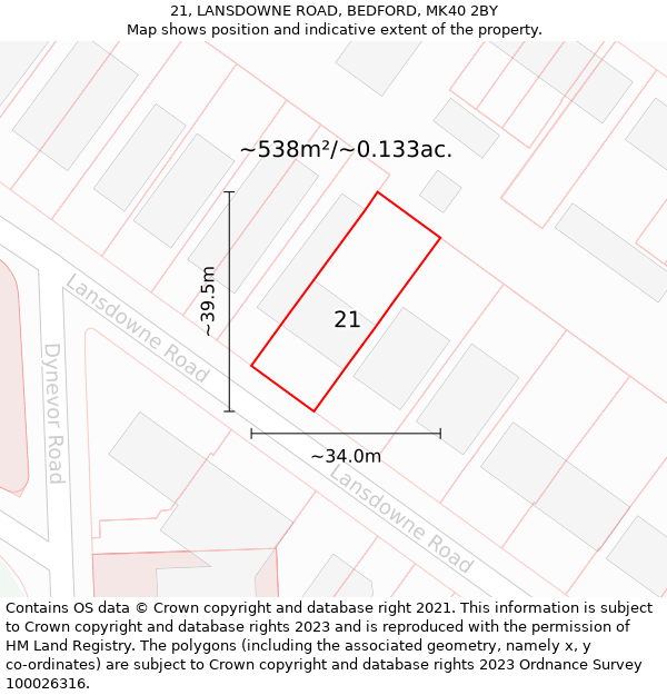 21, LANSDOWNE ROAD, BEDFORD, MK40 2BY: Plot and title map