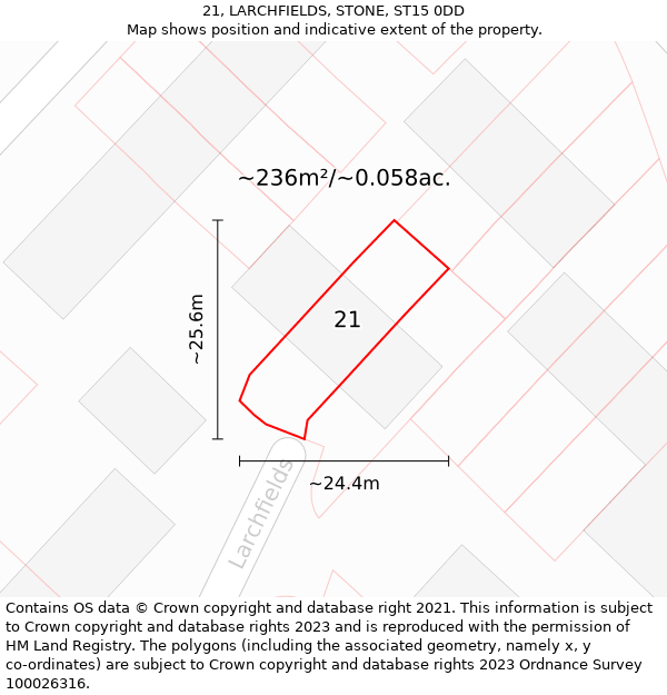 21, LARCHFIELDS, STONE, ST15 0DD: Plot and title map