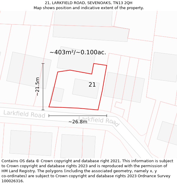 21, LARKFIELD ROAD, SEVENOAKS, TN13 2QH: Plot and title map