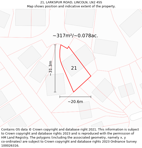 21, LARKSPUR ROAD, LINCOLN, LN2 4SS: Plot and title map