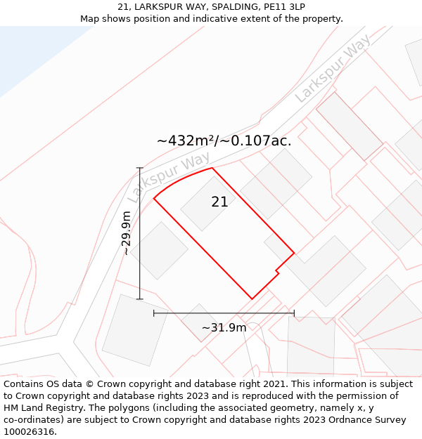 21, LARKSPUR WAY, SPALDING, PE11 3LP: Plot and title map