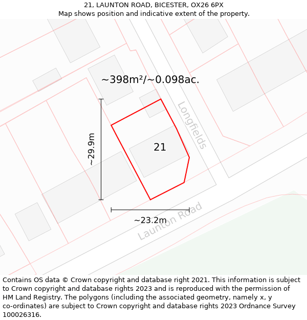 21, LAUNTON ROAD, BICESTER, OX26 6PX: Plot and title map