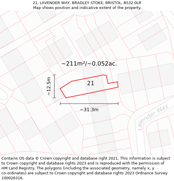 21, LAVENDER WAY, BRADLEY STOKE, BRISTOL, BS32 0LR: Plot and title map