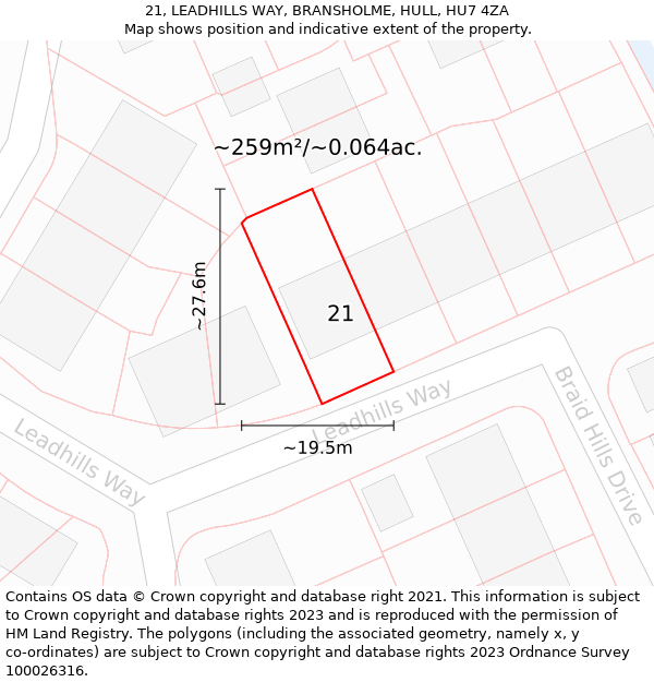 21, LEADHILLS WAY, BRANSHOLME, HULL, HU7 4ZA: Plot and title map