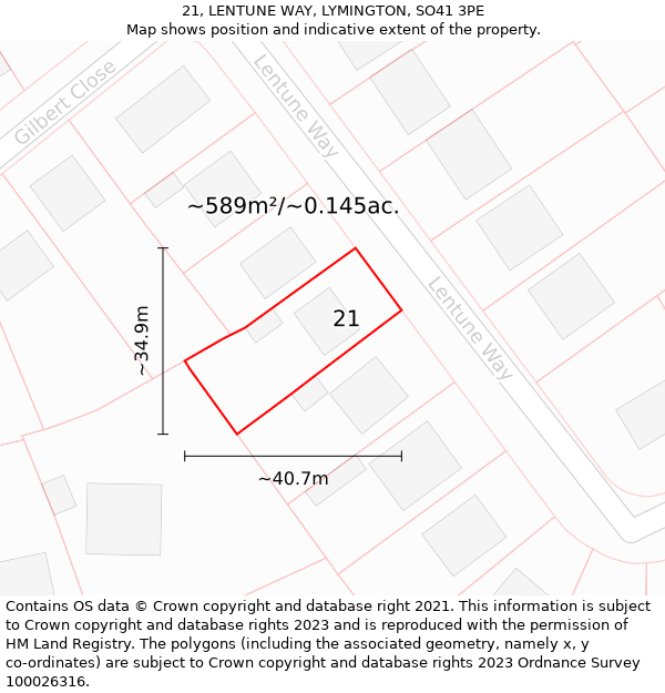 21, LENTUNE WAY, LYMINGTON, SO41 3PE: Plot and title map