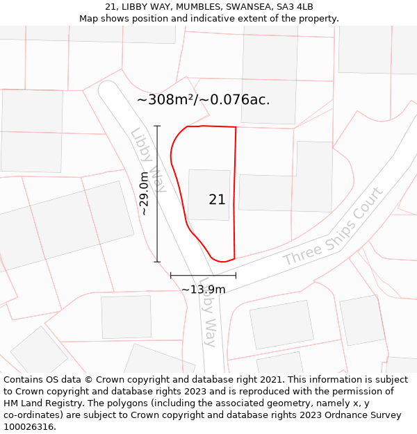 21, LIBBY WAY, MUMBLES, SWANSEA, SA3 4LB: Plot and title map