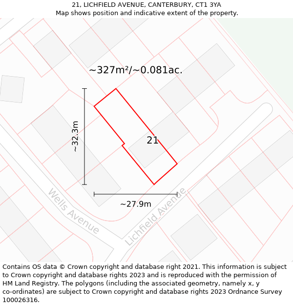 21, LICHFIELD AVENUE, CANTERBURY, CT1 3YA: Plot and title map