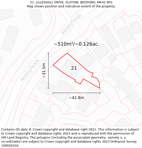 21, LILLESHALL DRIVE, ELSTOW, BEDFORD, MK42 9FG: Plot and title map