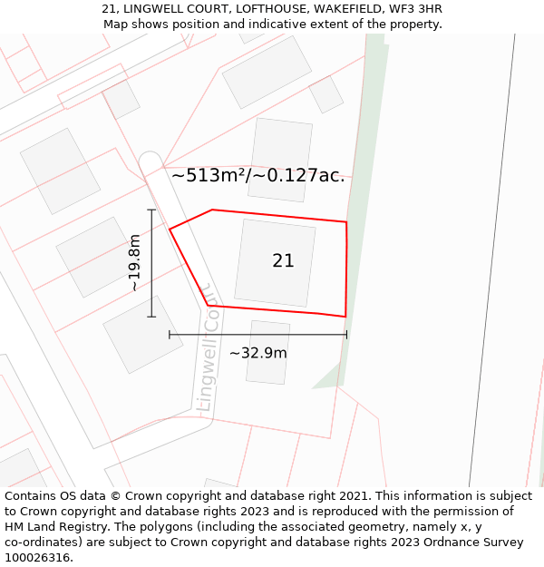 21, LINGWELL COURT, LOFTHOUSE, WAKEFIELD, WF3 3HR: Plot and title map
