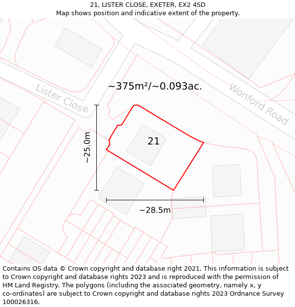 21, LISTER CLOSE, EXETER, EX2 4SD: Plot and title map