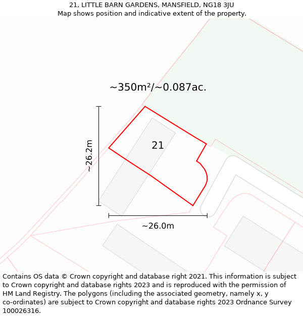 21, LITTLE BARN GARDENS, MANSFIELD, NG18 3JU: Plot and title map