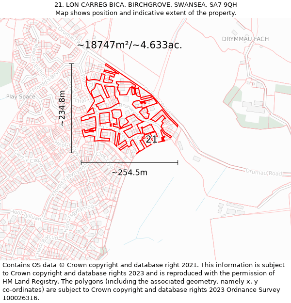 21, LON CARREG BICA, BIRCHGROVE, SWANSEA, SA7 9QH: Plot and title map
