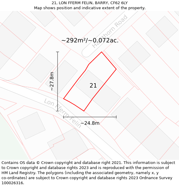 21, LON FFERM FELIN, BARRY, CF62 6LY: Plot and title map