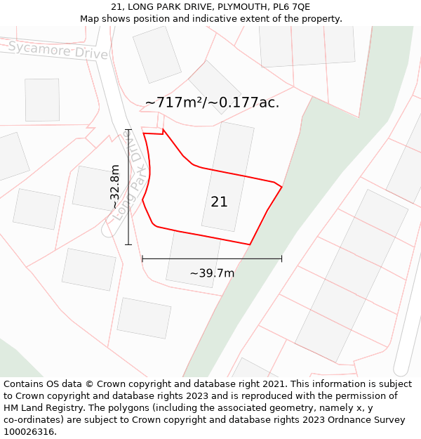 21, LONG PARK DRIVE, PLYMOUTH, PL6 7QE: Plot and title map