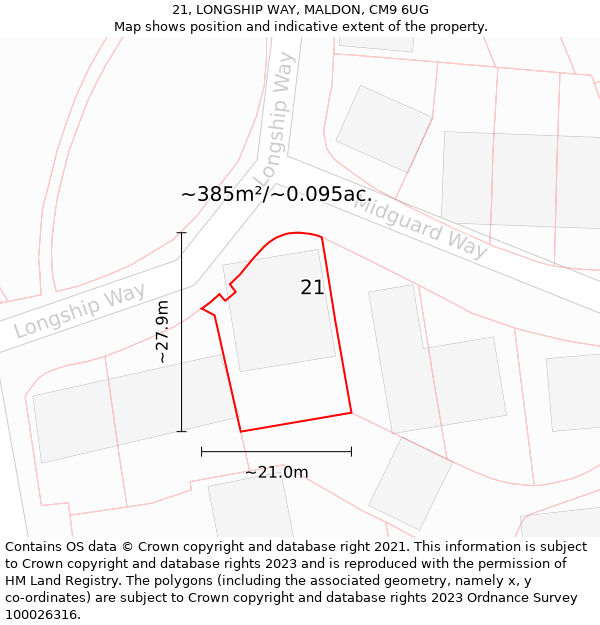 21, LONGSHIP WAY, MALDON, CM9 6UG: Plot and title map