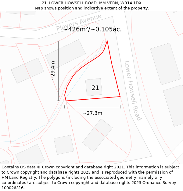 21, LOWER HOWSELL ROAD, MALVERN, WR14 1DX: Plot and title map