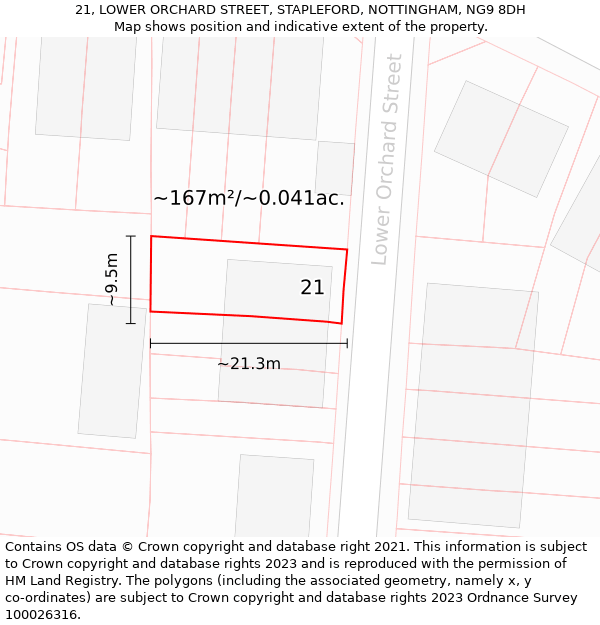 21, LOWER ORCHARD STREET, STAPLEFORD, NOTTINGHAM, NG9 8DH: Plot and title map