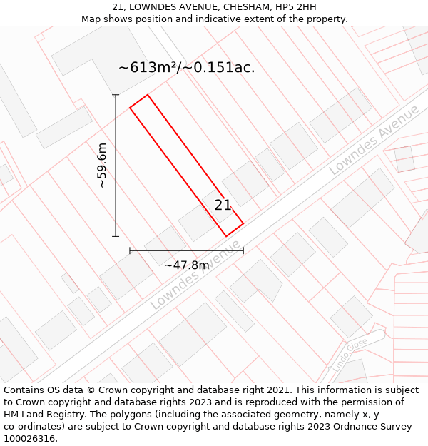 21, LOWNDES AVENUE, CHESHAM, HP5 2HH: Plot and title map