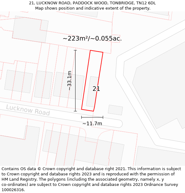 21, LUCKNOW ROAD, PADDOCK WOOD, TONBRIDGE, TN12 6DL: Plot and title map