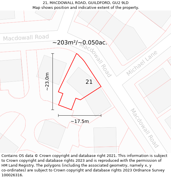 21, MACDOWALL ROAD, GUILDFORD, GU2 9LD: Plot and title map