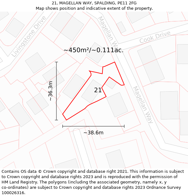 21, MAGELLAN WAY, SPALDING, PE11 2FG: Plot and title map