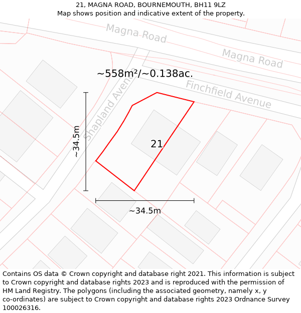 21, MAGNA ROAD, BOURNEMOUTH, BH11 9LZ: Plot and title map