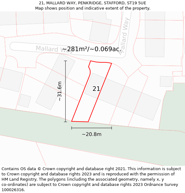 21, MALLARD WAY, PENKRIDGE, STAFFORD, ST19 5UE: Plot and title map