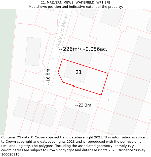 21, MALVERN MEWS, WAKEFIELD, WF1 2FB: Plot and title map