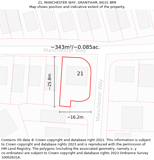 21, MANCHESTER WAY, GRANTHAM, NG31 8RR: Plot and title map