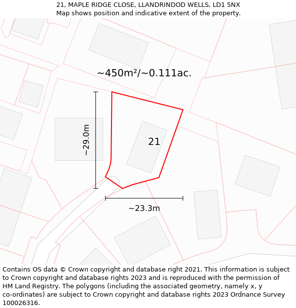 21, MAPLE RIDGE CLOSE, LLANDRINDOD WELLS, LD1 5NX: Plot and title map