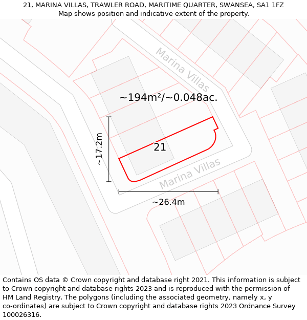 21, MARINA VILLAS, TRAWLER ROAD, MARITIME QUARTER, SWANSEA, SA1 1FZ: Plot and title map