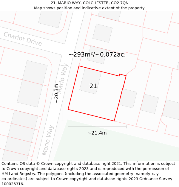 21, MARIO WAY, COLCHESTER, CO2 7QN: Plot and title map