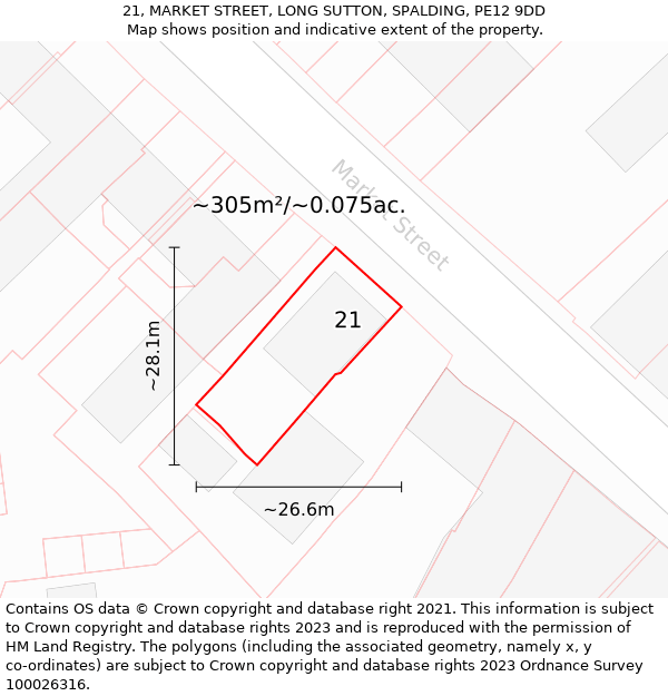 21, MARKET STREET, LONG SUTTON, SPALDING, PE12 9DD: Plot and title map