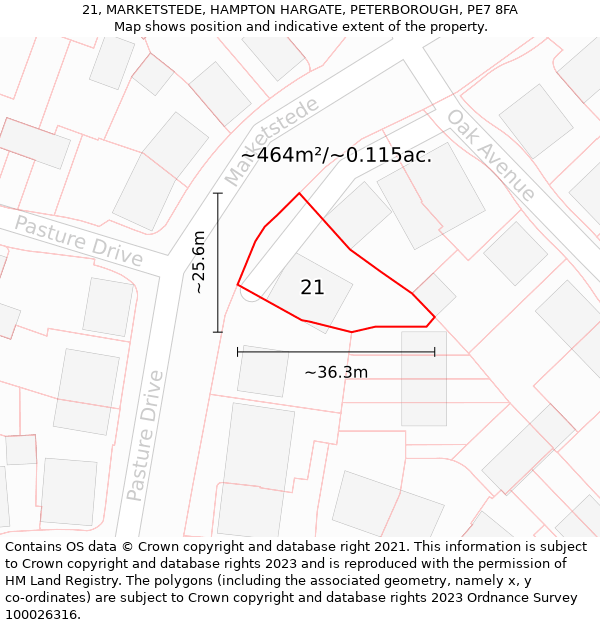 21, MARKETSTEDE, HAMPTON HARGATE, PETERBOROUGH, PE7 8FA: Plot and title map