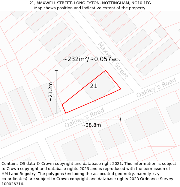 21, MAXWELL STREET, LONG EATON, NOTTINGHAM, NG10 1FG: Plot and title map