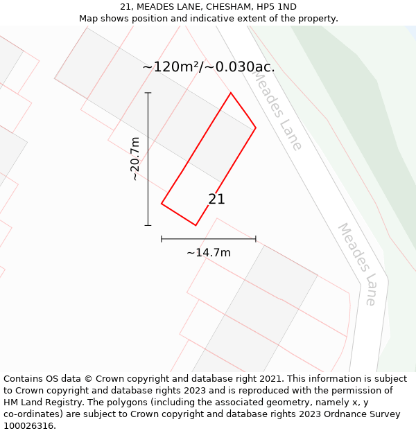 21, MEADES LANE, CHESHAM, HP5 1ND: Plot and title map