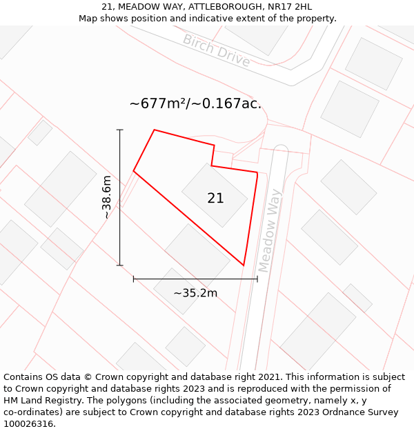 21, MEADOW WAY, ATTLEBOROUGH, NR17 2HL: Plot and title map