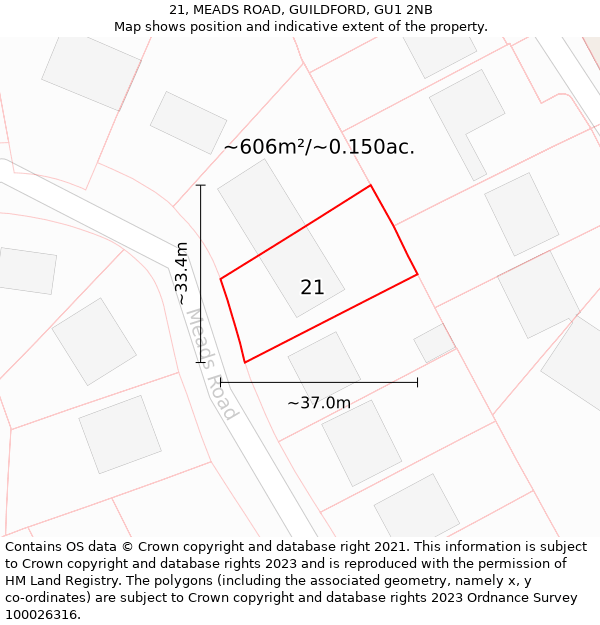 21, MEADS ROAD, GUILDFORD, GU1 2NB: Plot and title map