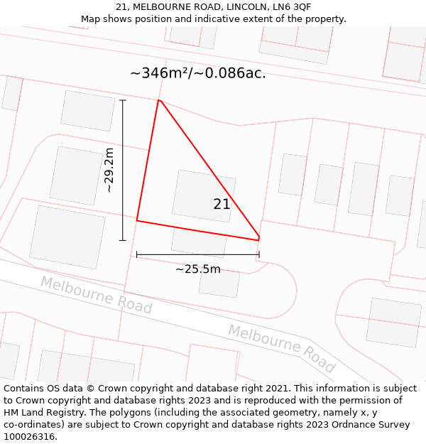 21, MELBOURNE ROAD, LINCOLN, LN6 3QF: Plot and title map