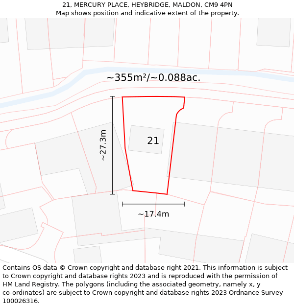 21, MERCURY PLACE, HEYBRIDGE, MALDON, CM9 4PN: Plot and title map