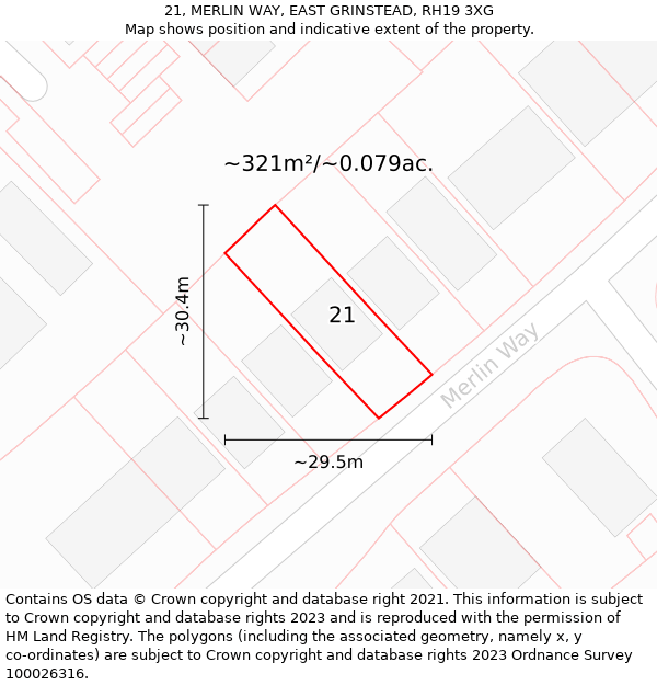 21, MERLIN WAY, EAST GRINSTEAD, RH19 3XG: Plot and title map