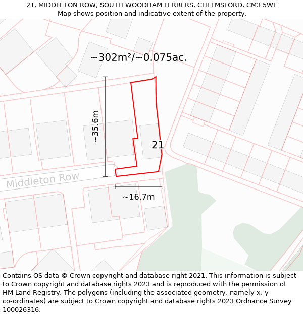 21, MIDDLETON ROW, SOUTH WOODHAM FERRERS, CHELMSFORD, CM3 5WE: Plot and title map