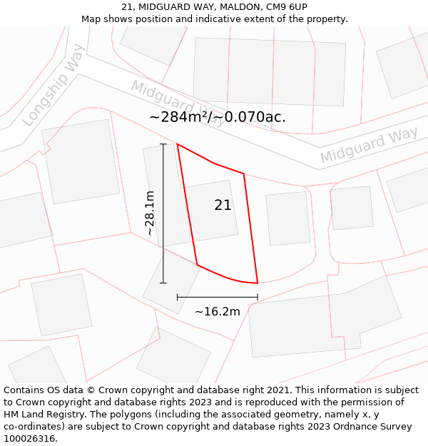 21, MIDGUARD WAY, MALDON, CM9 6UP: Plot and title map