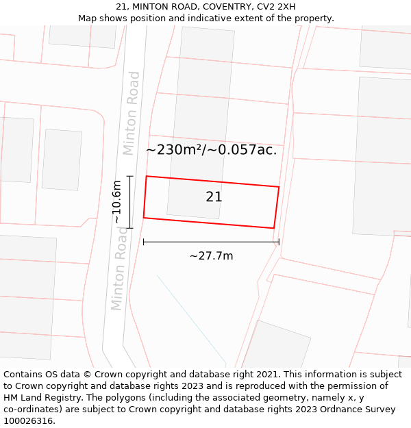 21, MINTON ROAD, COVENTRY, CV2 2XH: Plot and title map