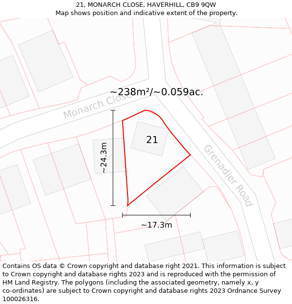 21, MONARCH CLOSE, HAVERHILL, CB9 9QW: Plot and title map