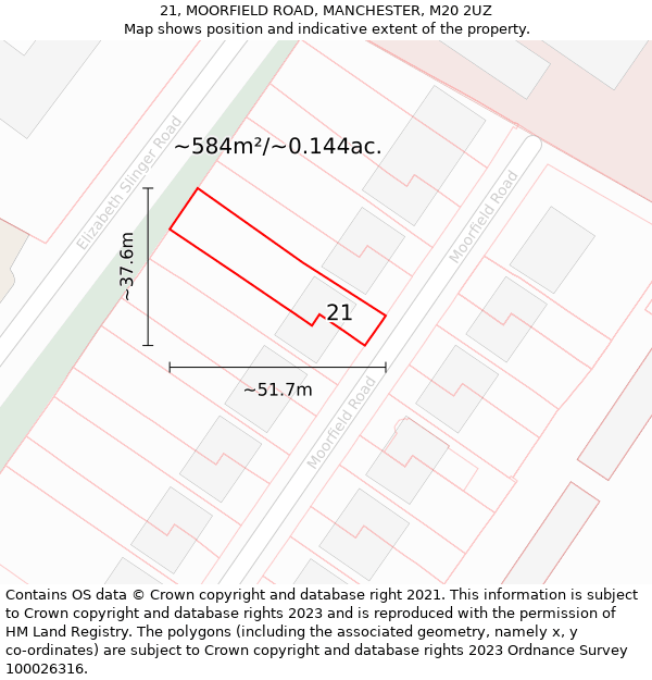 21, MOORFIELD ROAD, MANCHESTER, M20 2UZ: Plot and title map