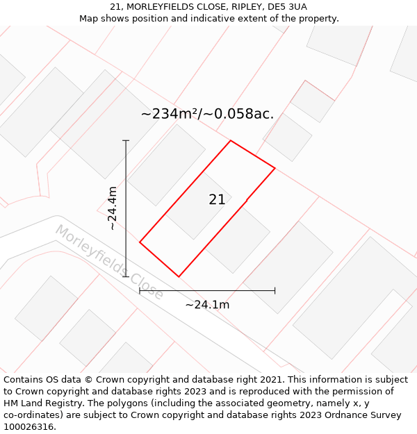 21, MORLEYFIELDS CLOSE, RIPLEY, DE5 3UA: Plot and title map