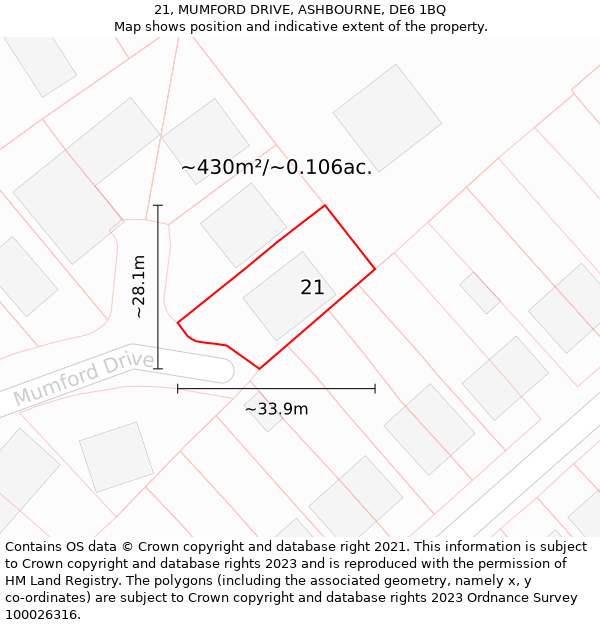 21, MUMFORD DRIVE, ASHBOURNE, DE6 1BQ: Plot and title map