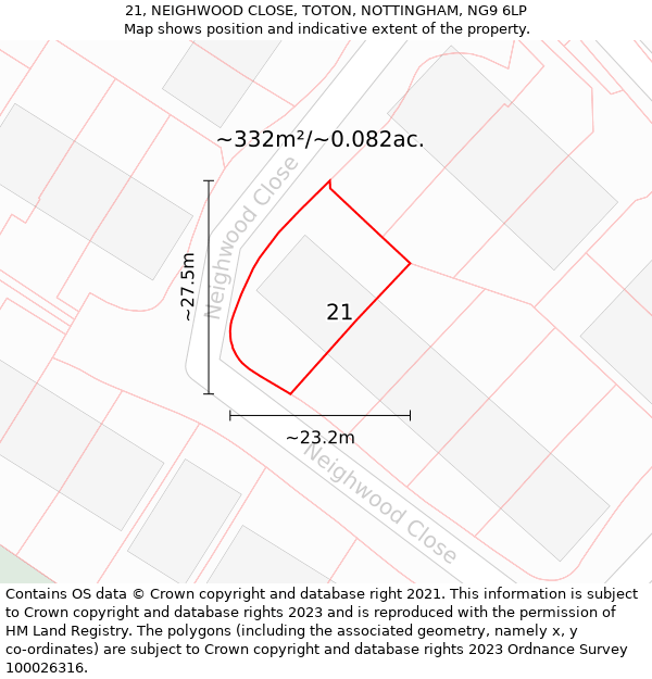 21, NEIGHWOOD CLOSE, TOTON, NOTTINGHAM, NG9 6LP: Plot and title map